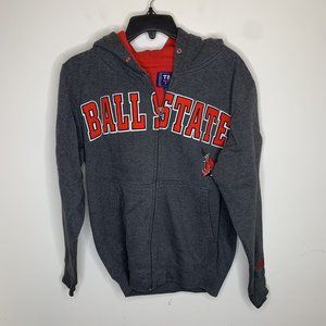 Team Edition Apparel Men XS Grey/Red Ball State Cardinals Full Zip Hooded Jacket